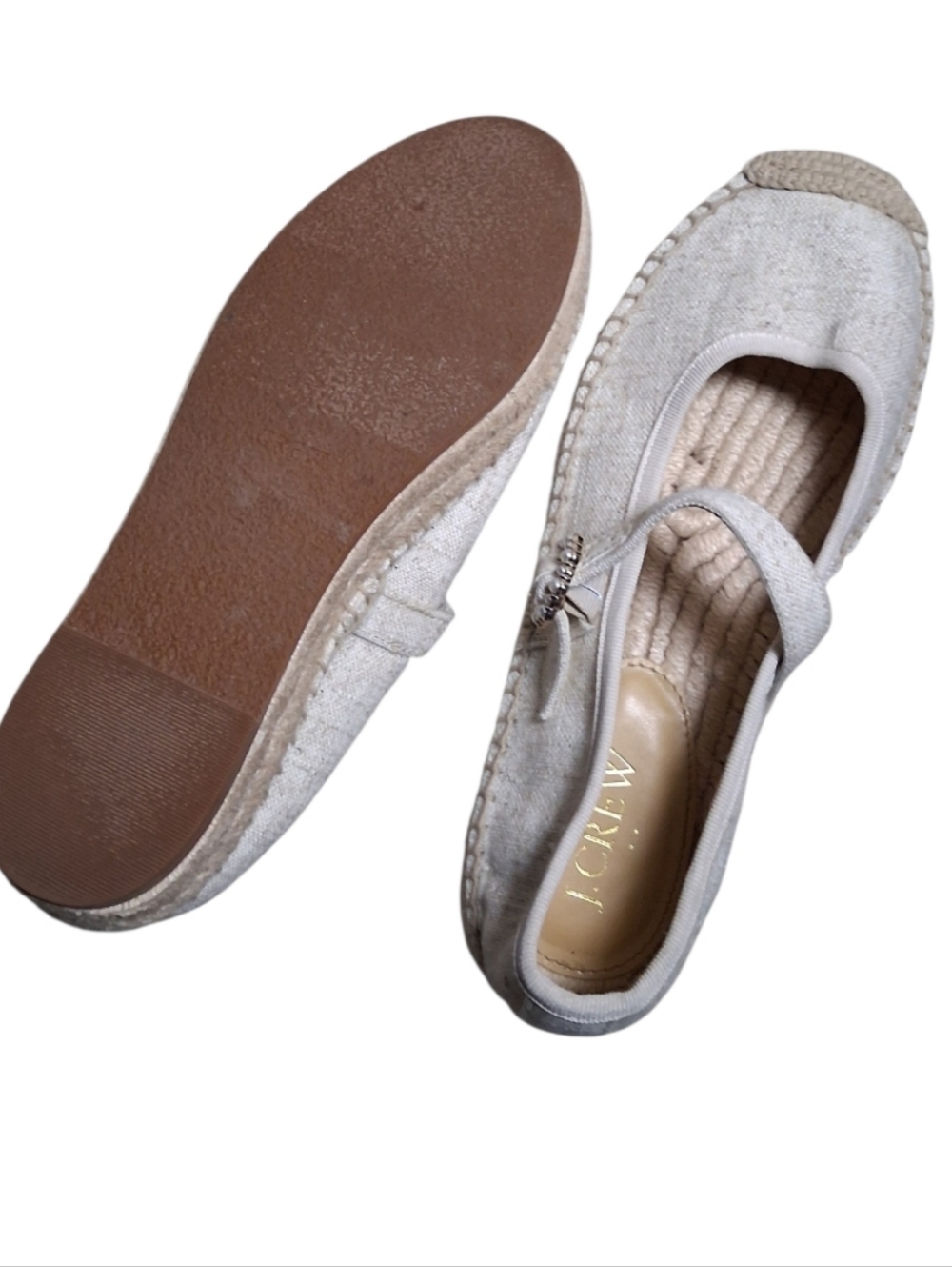 J. Crew Linen Blend Espadrille Mary Jane Shoes Size 6 Cream - Picture 5 of 5